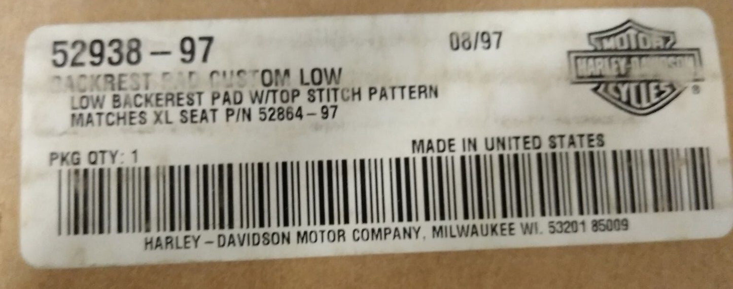 NEW Harley Davidson Backrest Pad Custom Low W/ Stitched pattern 52938-97