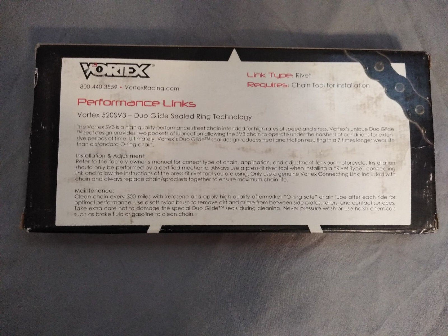 NEW Vortex 520SV3-110 V3 DuoGlide Sealed Ring Chain 750cc 110 link 520 520SV3