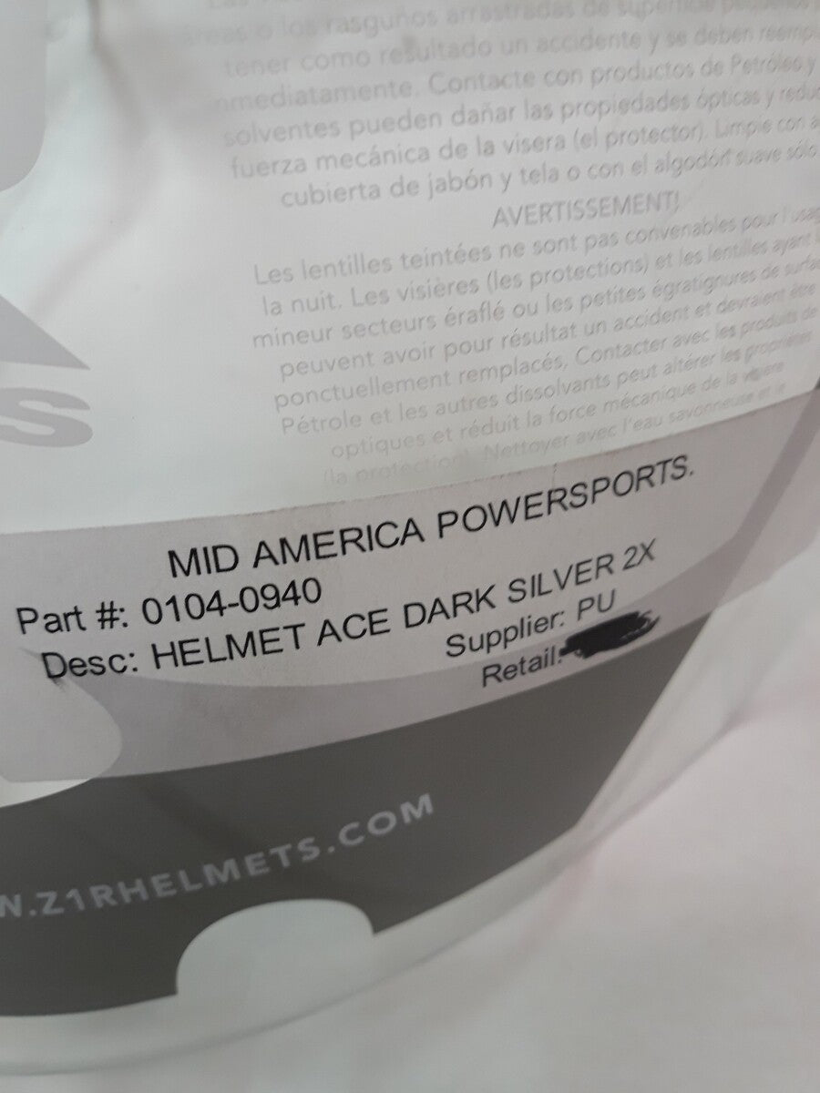 NEW Z1R Motorcycle Helmet Face Shield Ace Dark Silver XXLarge Part# 0104-0940
