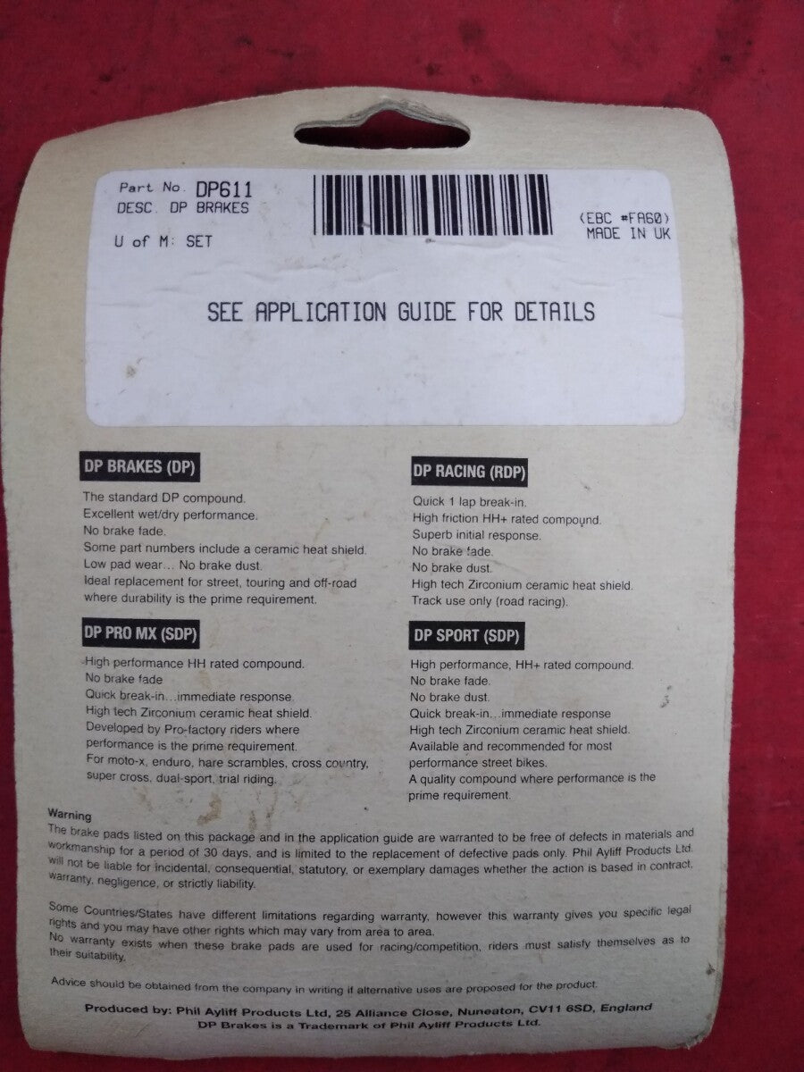 NEW DP Brakes Standard Sintered Metal Brake Pads #DP611