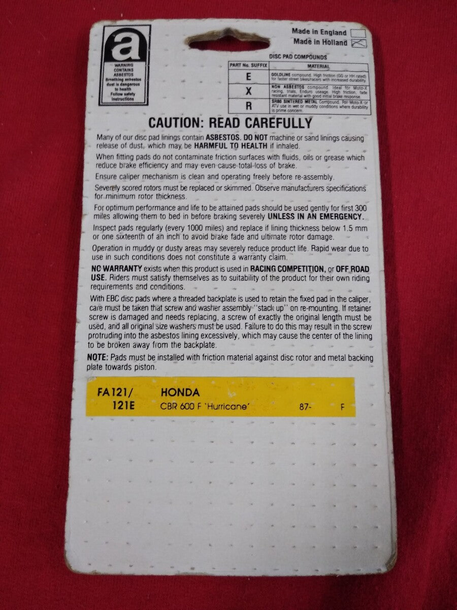NEW Set of 3 EBC Brake Pads Honda CB250 CBR600 CBR250 VFR400 FA121E