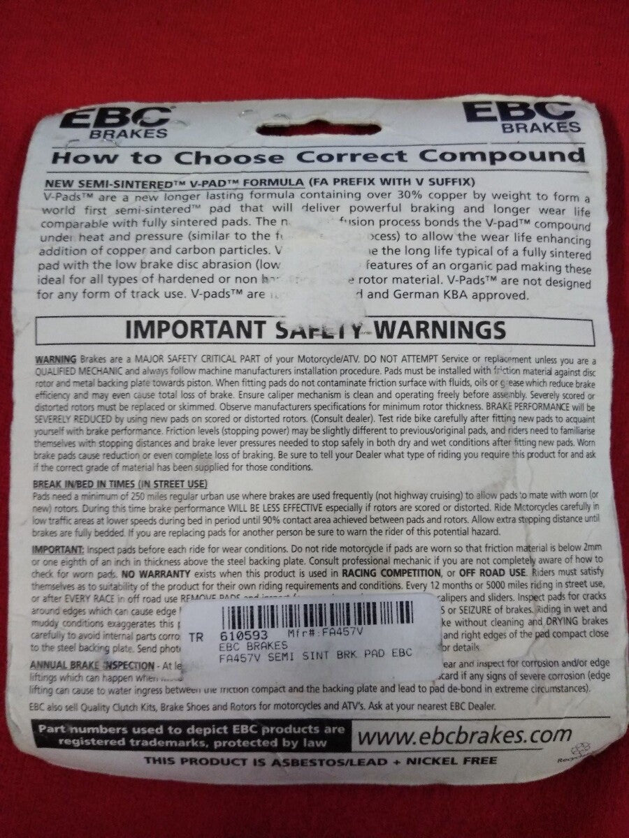 NEW EBC Brakes Semi Sintered Formula FA457V / 610593