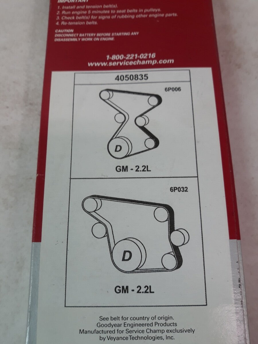 NEW SERVICE CHAMP Serpentine Belt 835K5/ 5PK2120