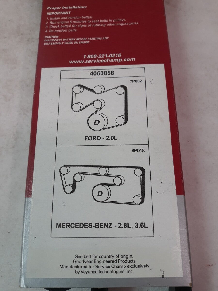 NEW SERVICE CHAMP Serpentine Belt 858K6/ 6PK2180