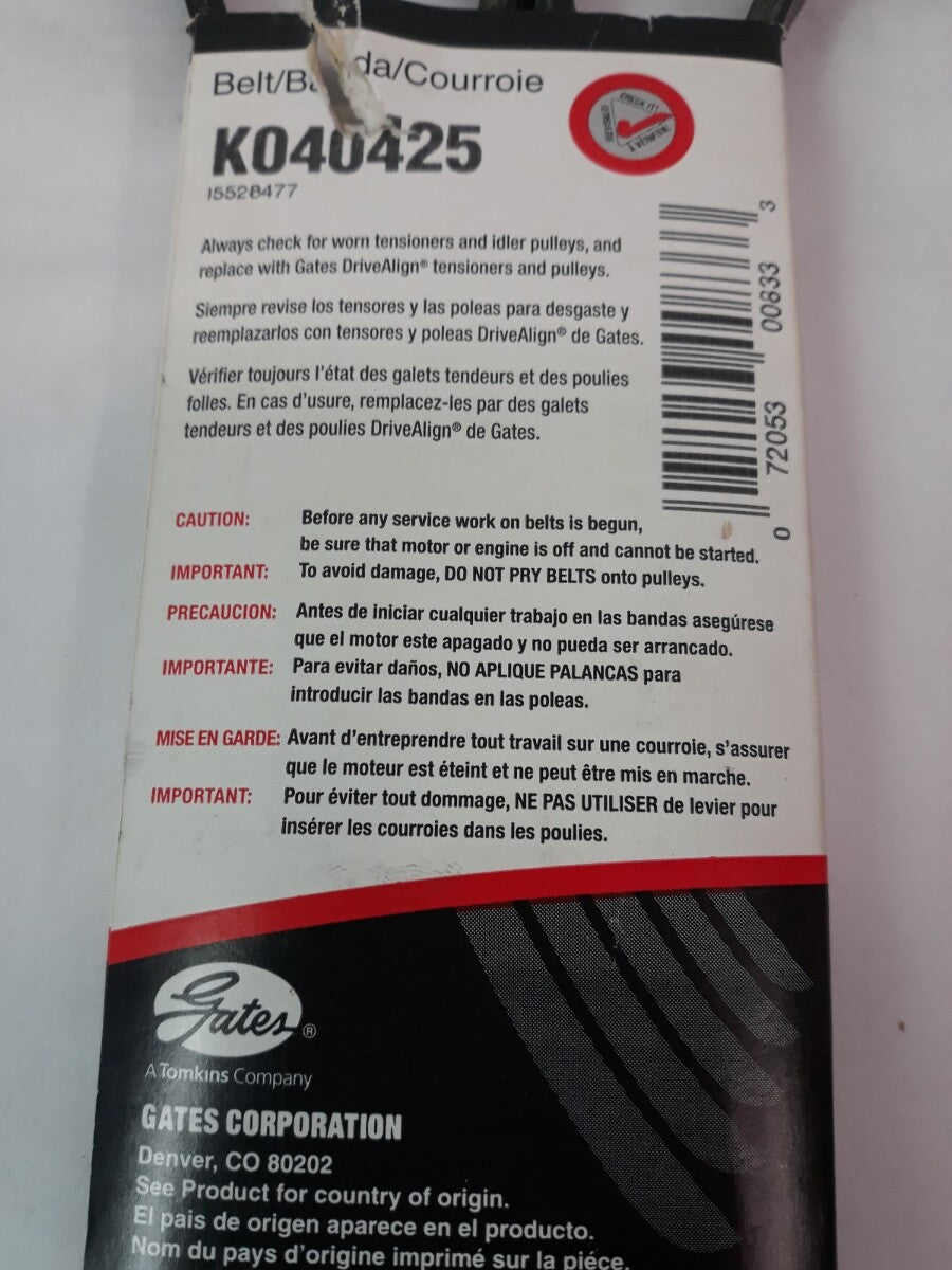 NEW GATES Serpentine Belt K040425 4PK1081 9/16"X43-1/8" O.C