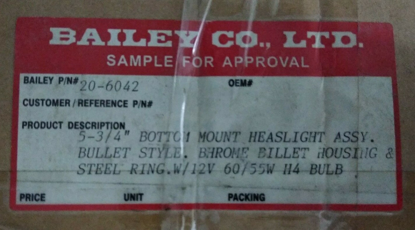 NEW Bailey Co. 5-3/4" Bottom Mount Headlight Bullet Billet Housing 12V 60-55w H4