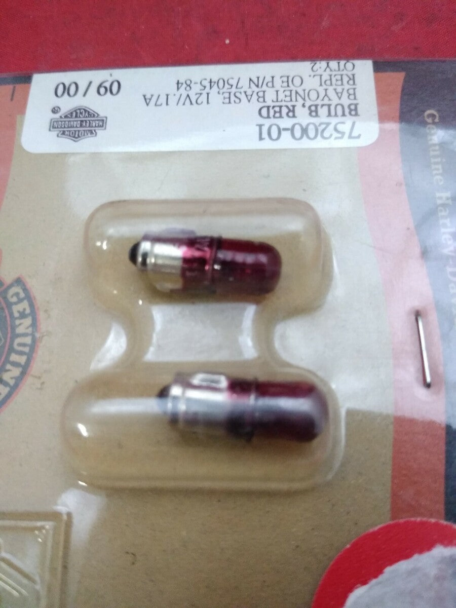NEW Harley-Davidson Bulb, Bayonet, Red 12v/.17a / 4 Packs (8 bulbs) / 75200-01