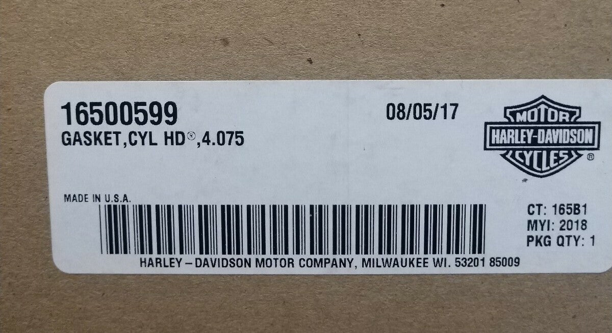 NEW Genuine Harley Davidson Gasket, CYL HD, 4.075 / 16500599