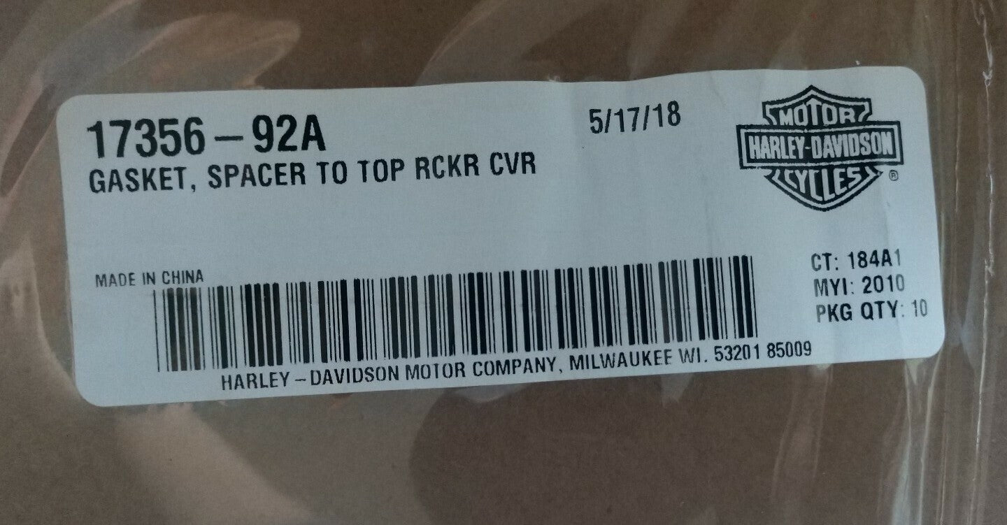 NEW Genuine Harley Davidson Gasket, Spacer to Top Rocker Cover / 17356-92A QTY 5