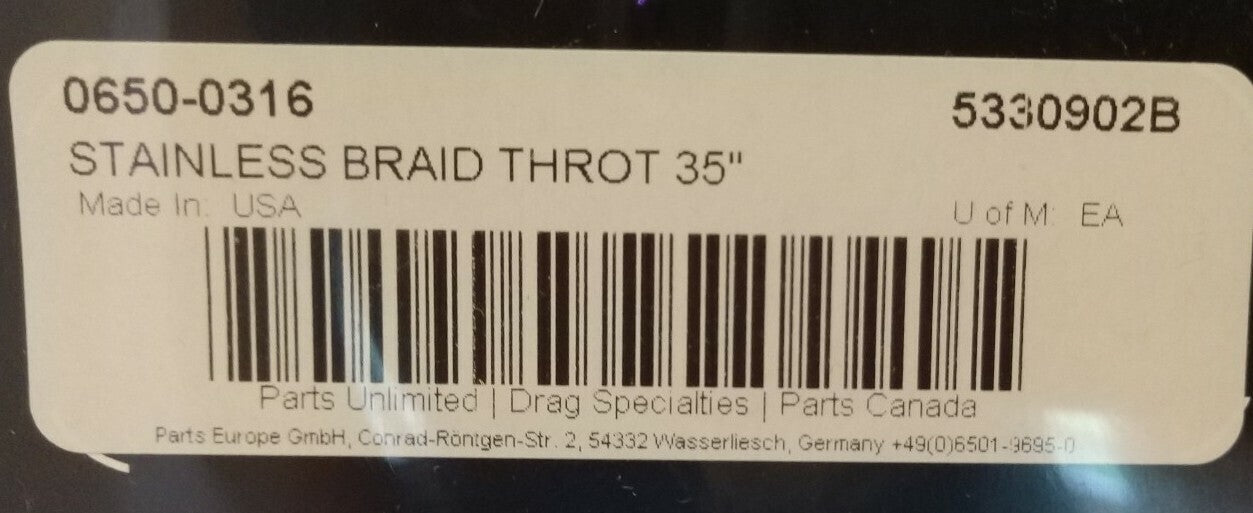 New Drag Specialties Stainless Braid Throttle Cable 35" P/N 5330902B / 0650-0316