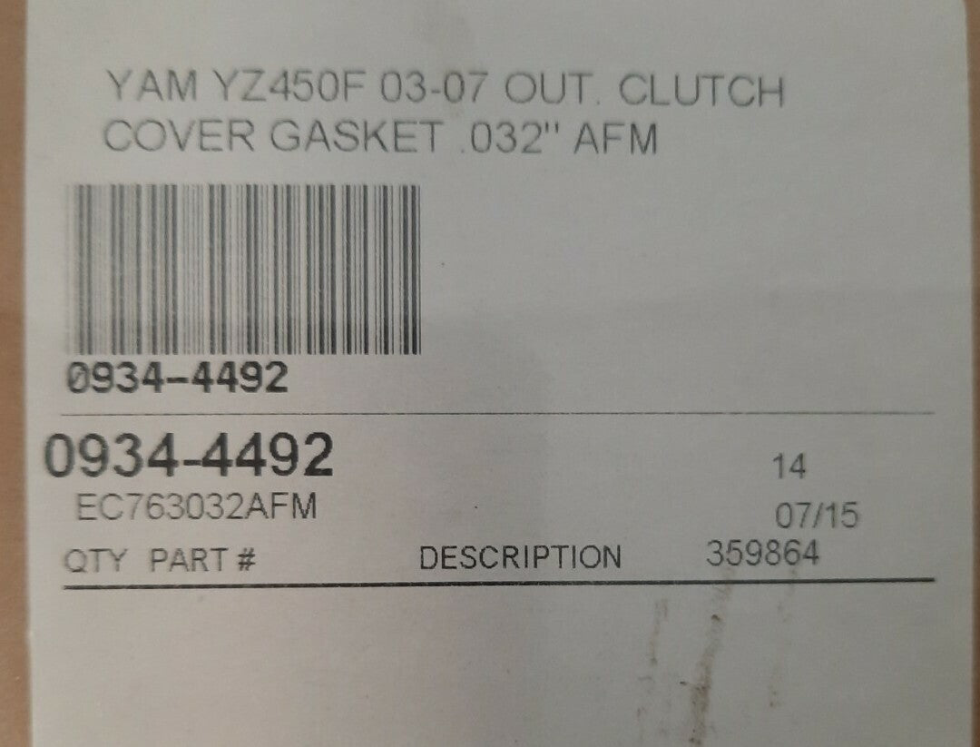NEW COMETIC YAM YZ450F 03-07 Out, Clutch Cover Gasket 032" AFM / 0934-4492