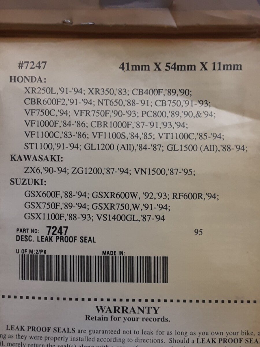 NEW Leakproof Seals Fork Seals 7247 41MMX54MMX11MM HONDA XR250L KAWASAKI ZG1200