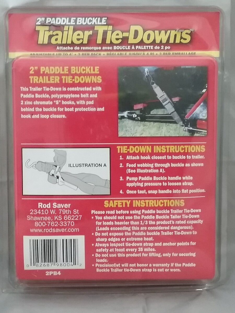 NEW ROD SAVER 2PB4 PADDLE BUCKLE TRAILER TIE-DOWNS 2"X4' 1000LBS
