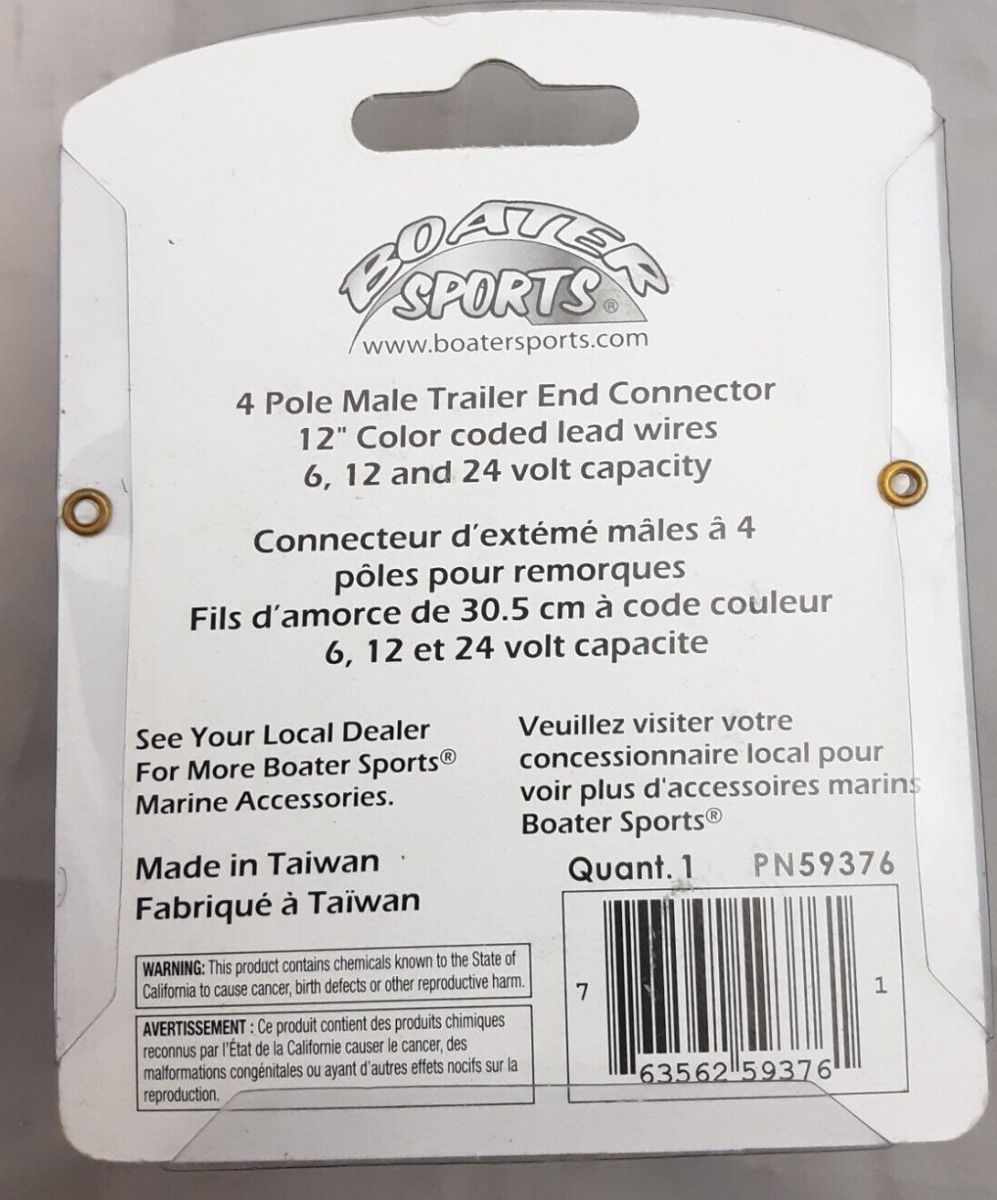NEW BOATER SPORTS 59376 MALE TRAILOR CONNECTOR 12" 30.5CM