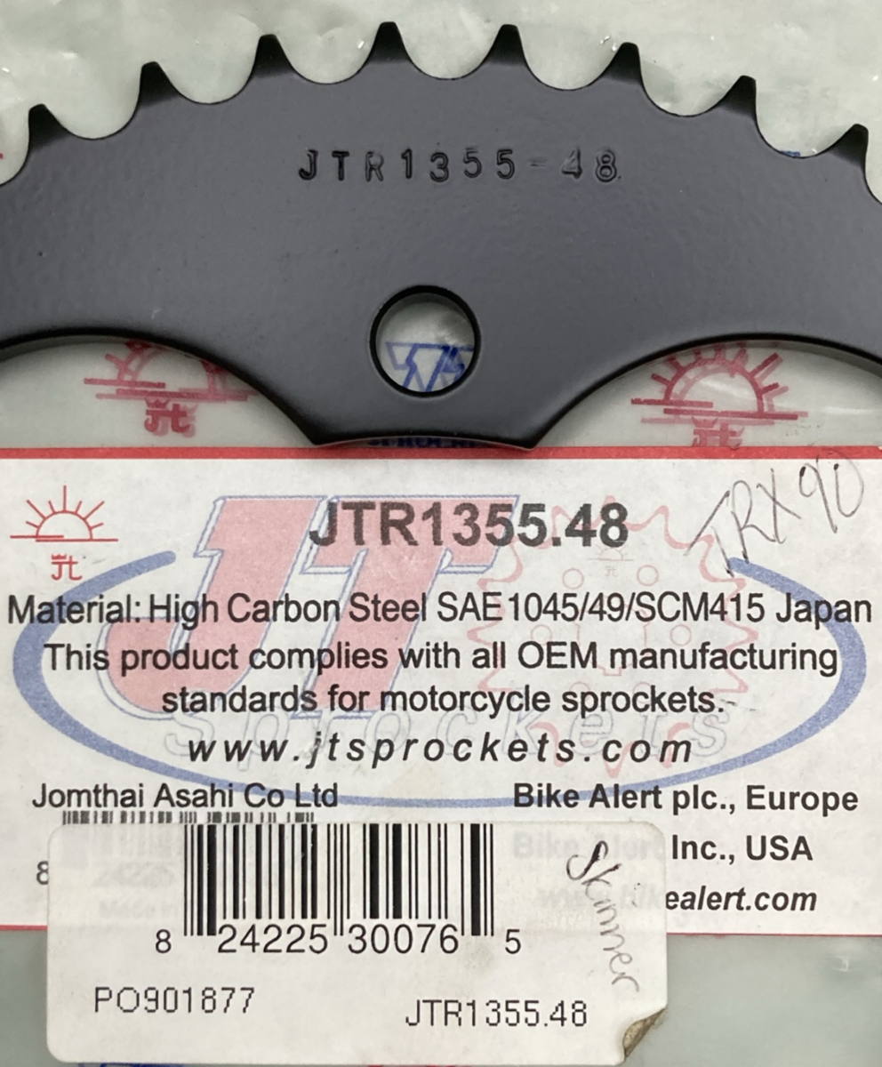 NEW JT JTR1355.48 Rear Wheel 48T BLACK Sprocket Honda 41201-HC3-505 TRX125 87-88