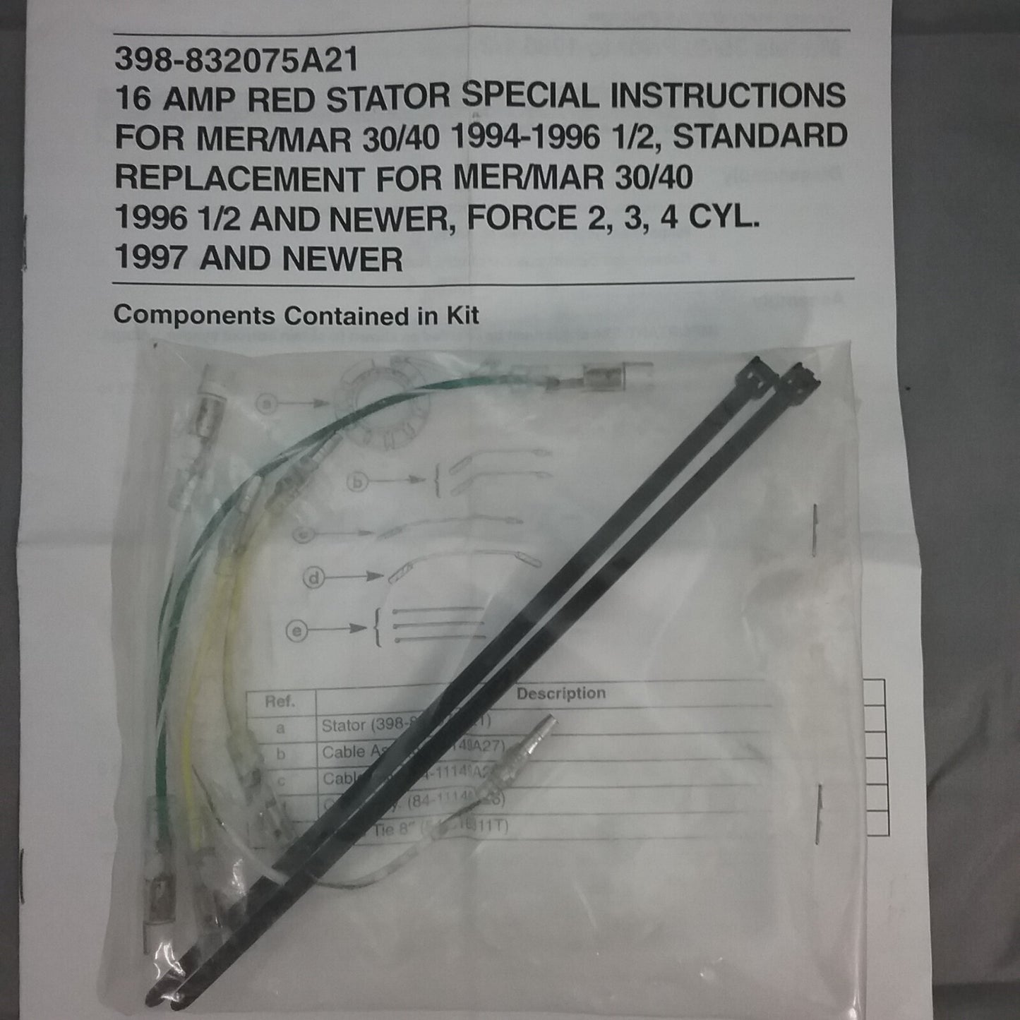 NEW QUICKSILVER 398-832075A21 STATOR KIT Mercury Mercruiser30-40HP Force 2-4 CYL