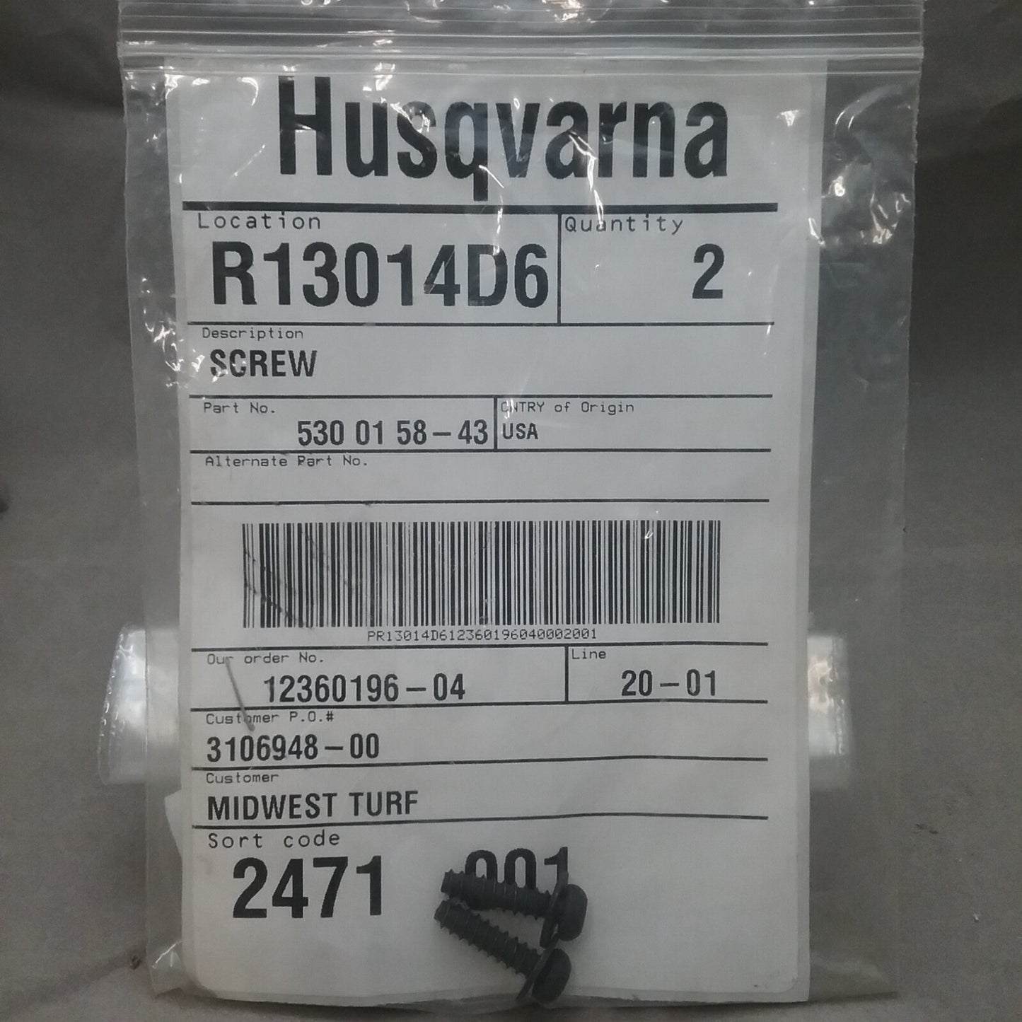 One NEW HUSQVARNA 530015843 BOLT