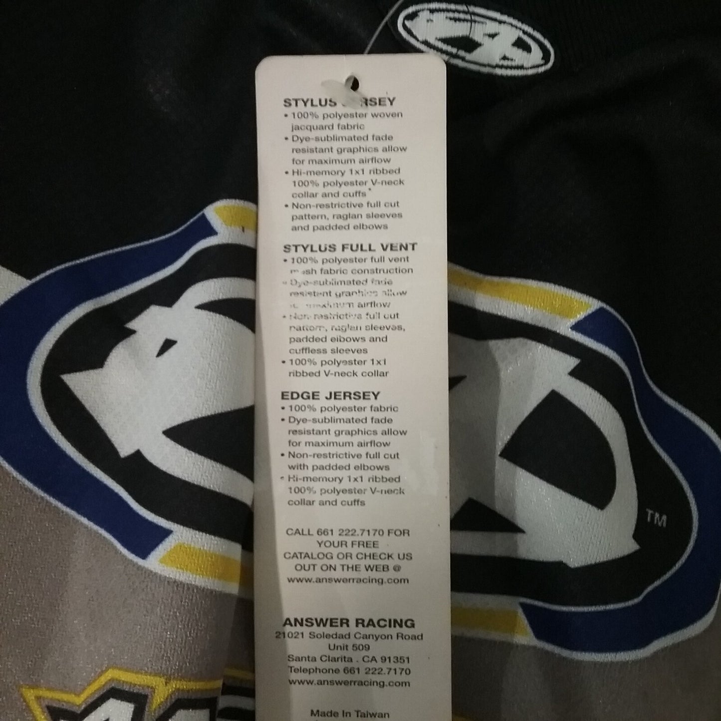 NEW ANSWER 014736 SHIRT LONG SLEEVE POLYESTER BLACK BLUE GREY AND YELLOW ADULT L