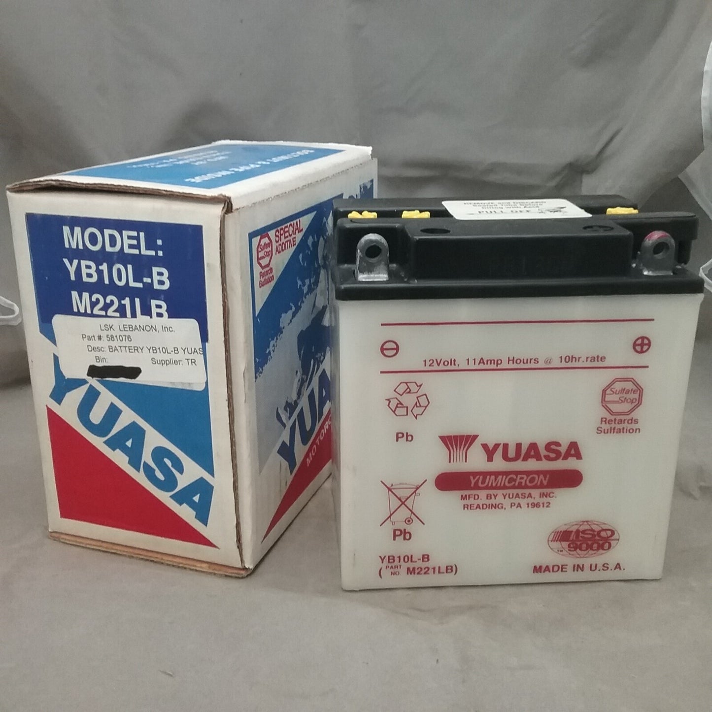 NEW YUASA YB10L-B BATTERY 5.3" x 3.56" x 5.75" 6 VOLT 1.1 AMPS W/OUT ACID PACK