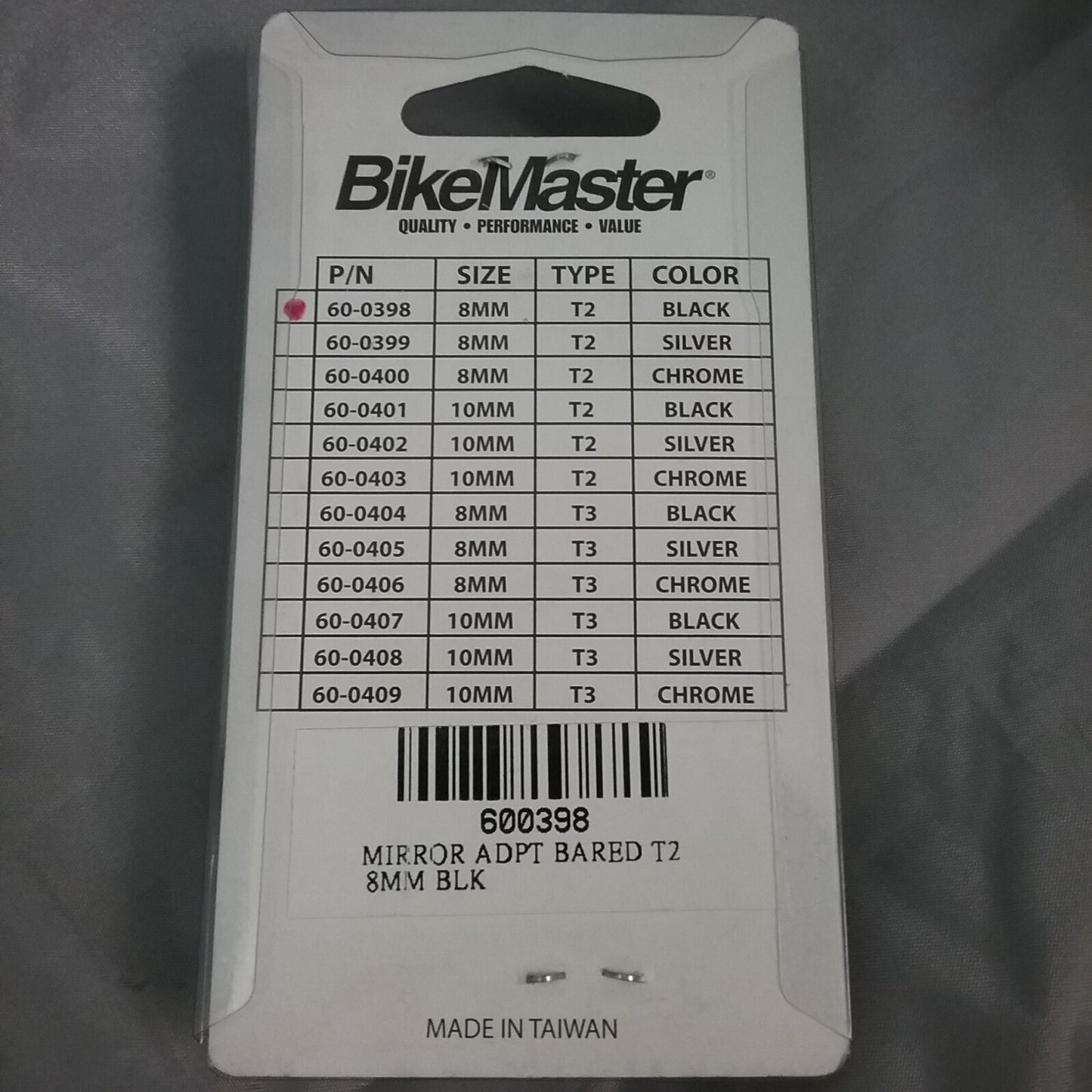 NEW BIKEMASTER 60-0398 T2 BLACK MIRROR ADPT BAREND 8MM