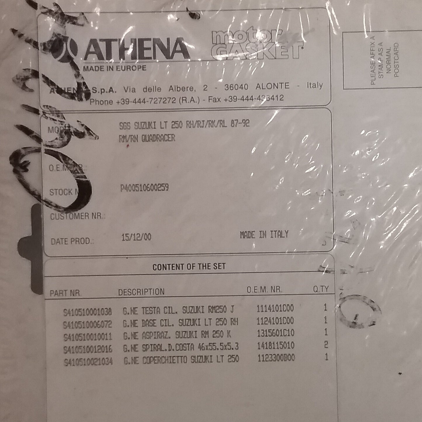 NEW ATHENA 400510600259 TOP-END GASKET KIT