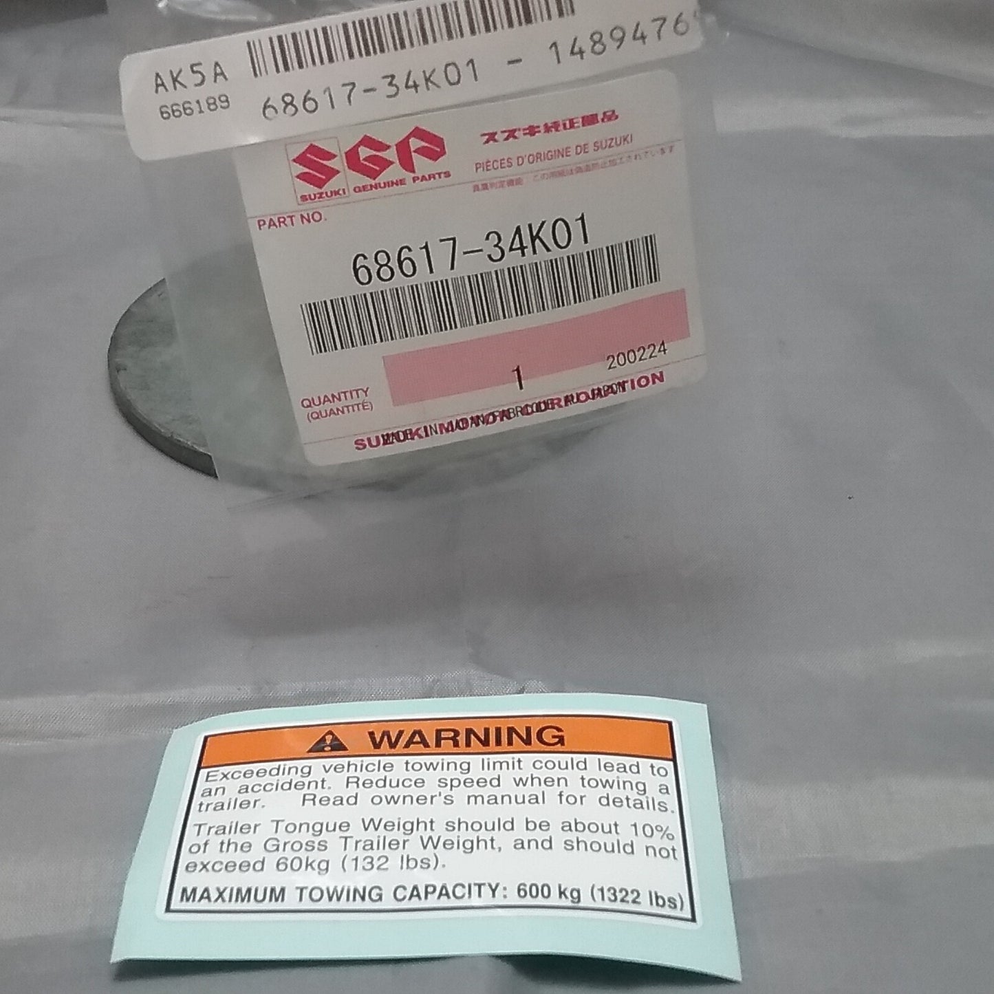 NEW GENUINE SUZUKI 68617-34K01 LABEL, WARNING TRAILER 2020-2021