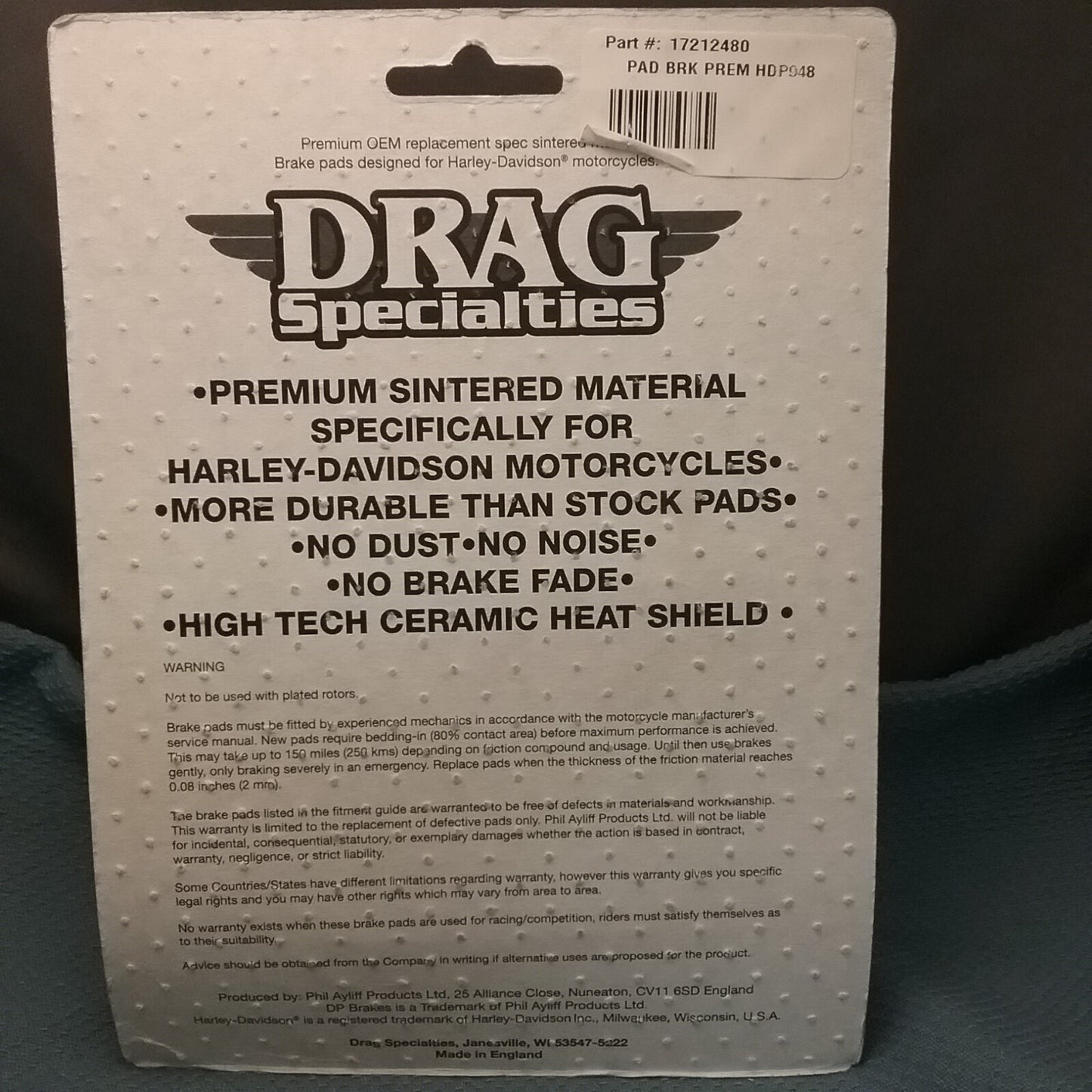 NEW DRAG SPECIALTIES 1721-2480 BRAKE PADS, SINTERED HARLEY/BUELL HDP948