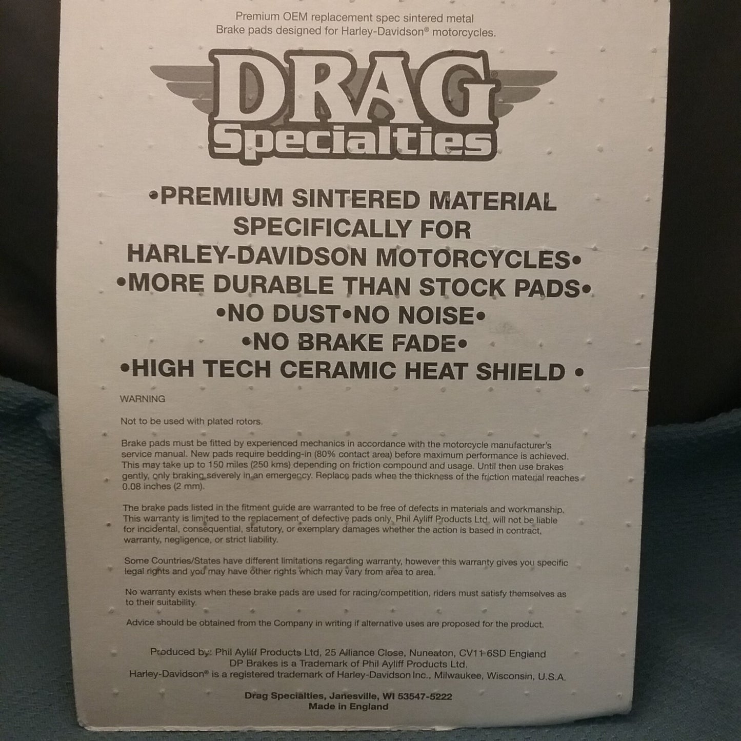 NEW DRAG SPECIALTIES 1721-2482 BRAKE PADS, SINTERED HARLEY/BUELL HDP957