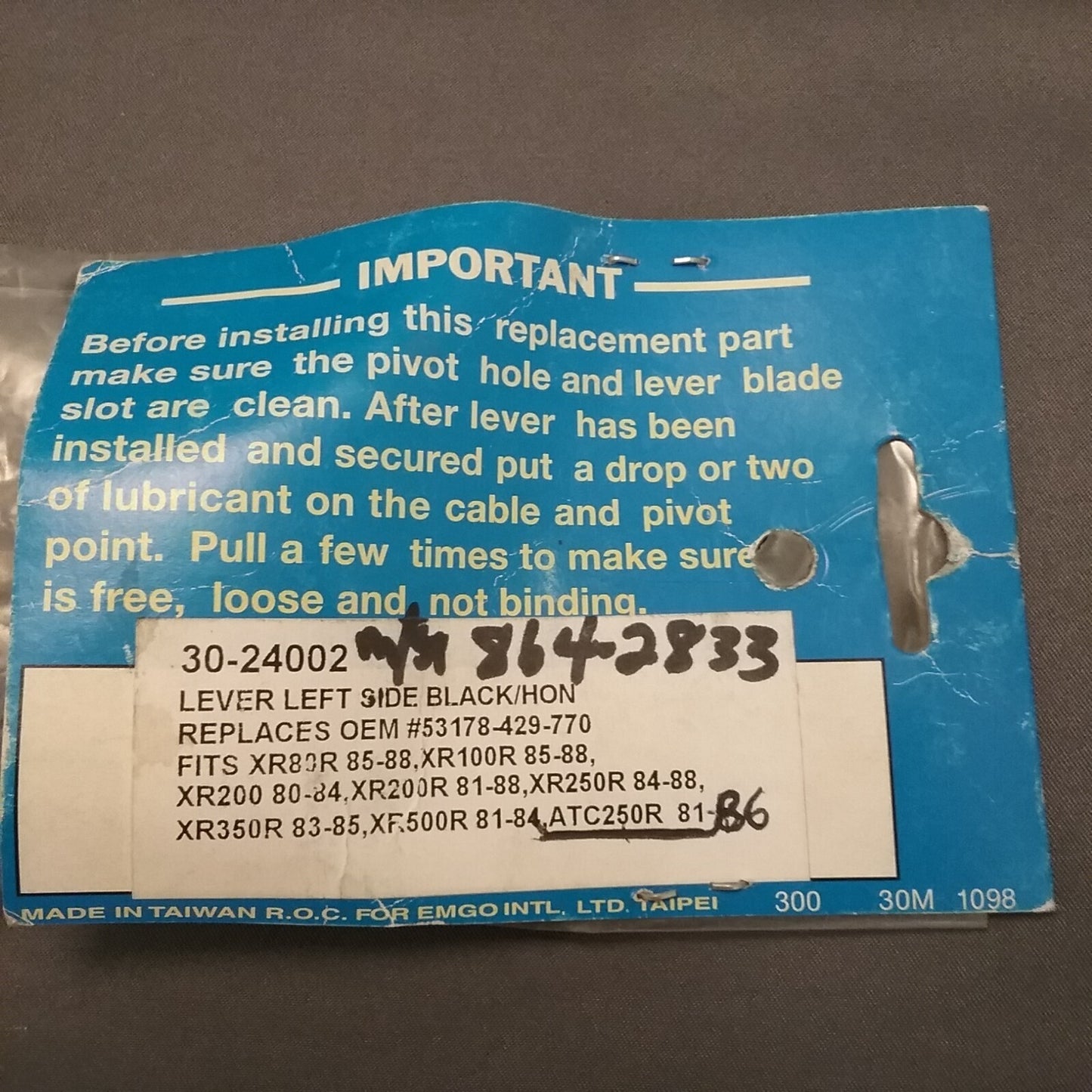 NEW EMGO 30-24001 LEVER, R. HANDLEBAR HONDA 53175-429-770 XR200 80-99