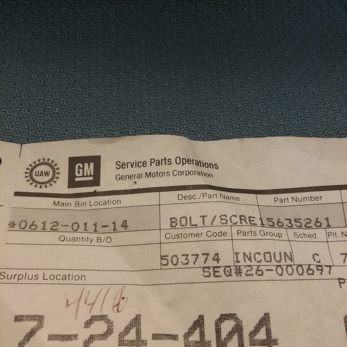 NEW GENUINE GM 15635261 Bolt/Screw, Auxiliary Drive Gear Bearing Retainer