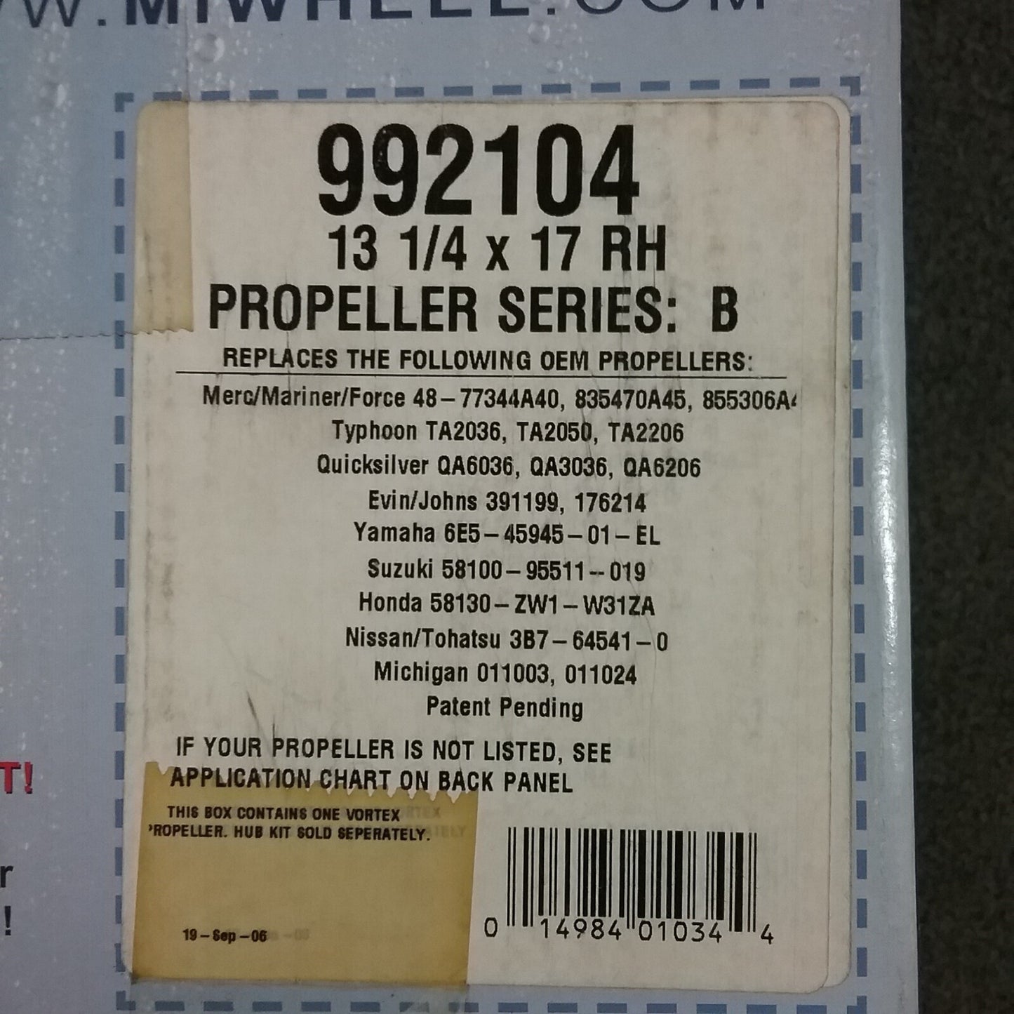 NEW MICHIGAN WHEEL 992104 VORTEX XHS PROPELLER SERIES: B , HUB KIT NOT INCLUDED
