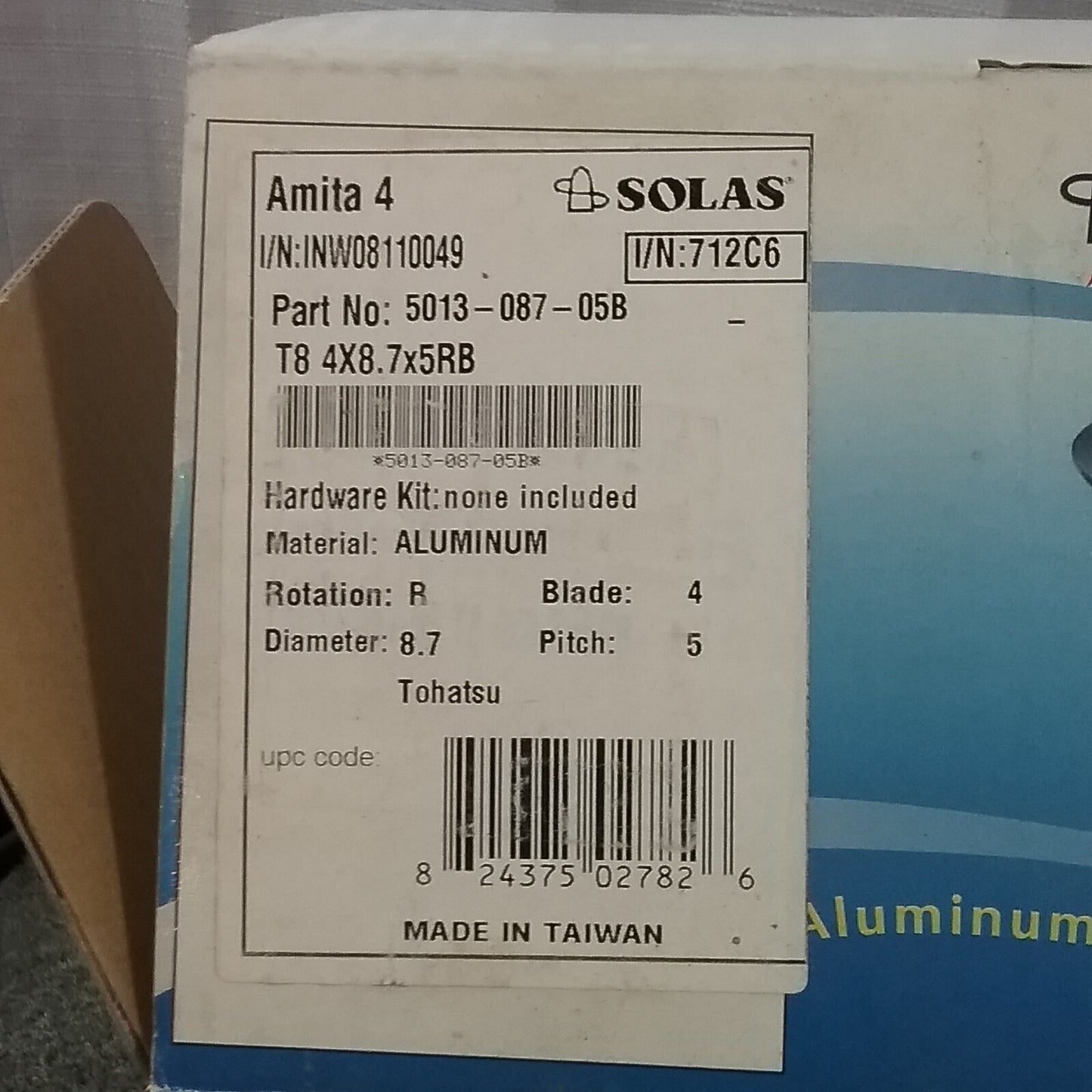NEW SOLAS 5013-087-05 ALUMINUM HIGH PERFORMANCE PROPELLER 8.7" X 5"