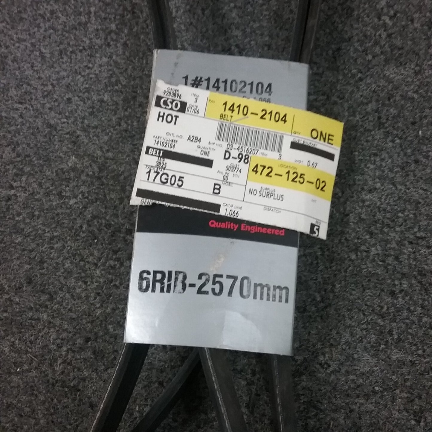 NEW GENUINE GM 14102104/6RIB-2570MM SERPENTINE BELT