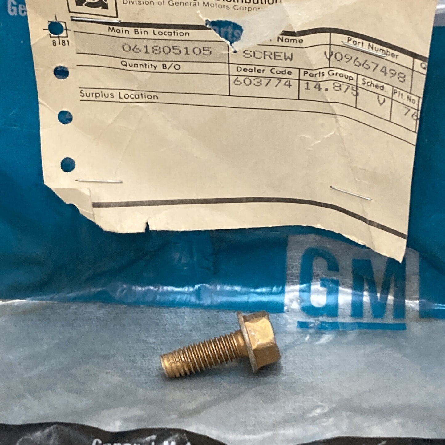 NEW GENUINE GM 9667498 SCREW, FRONT SEATBELT TO ROOF