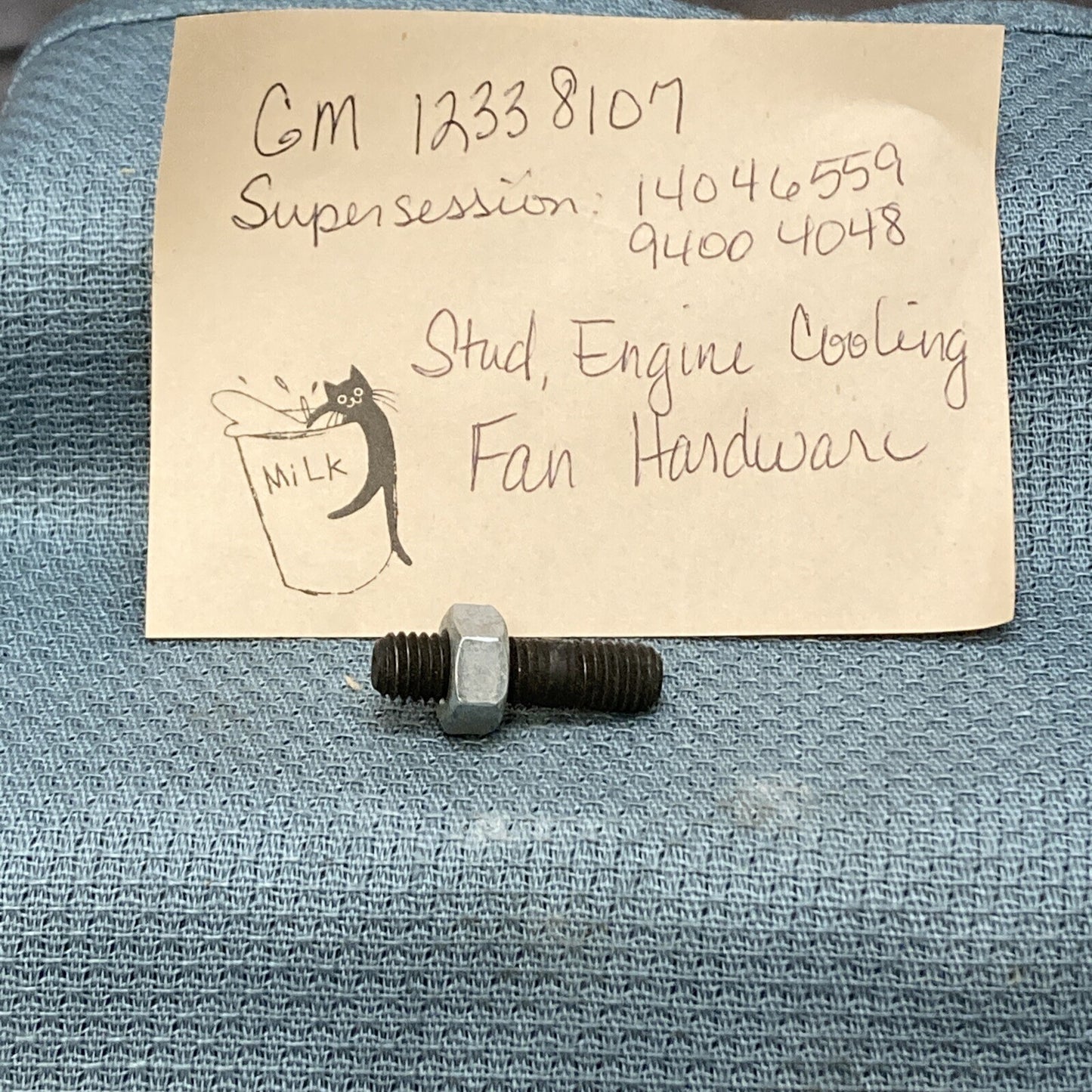 NEW GENUINE GM 12338107 STUD W/NUT, ENGINE COOLING FAN HARDWARE