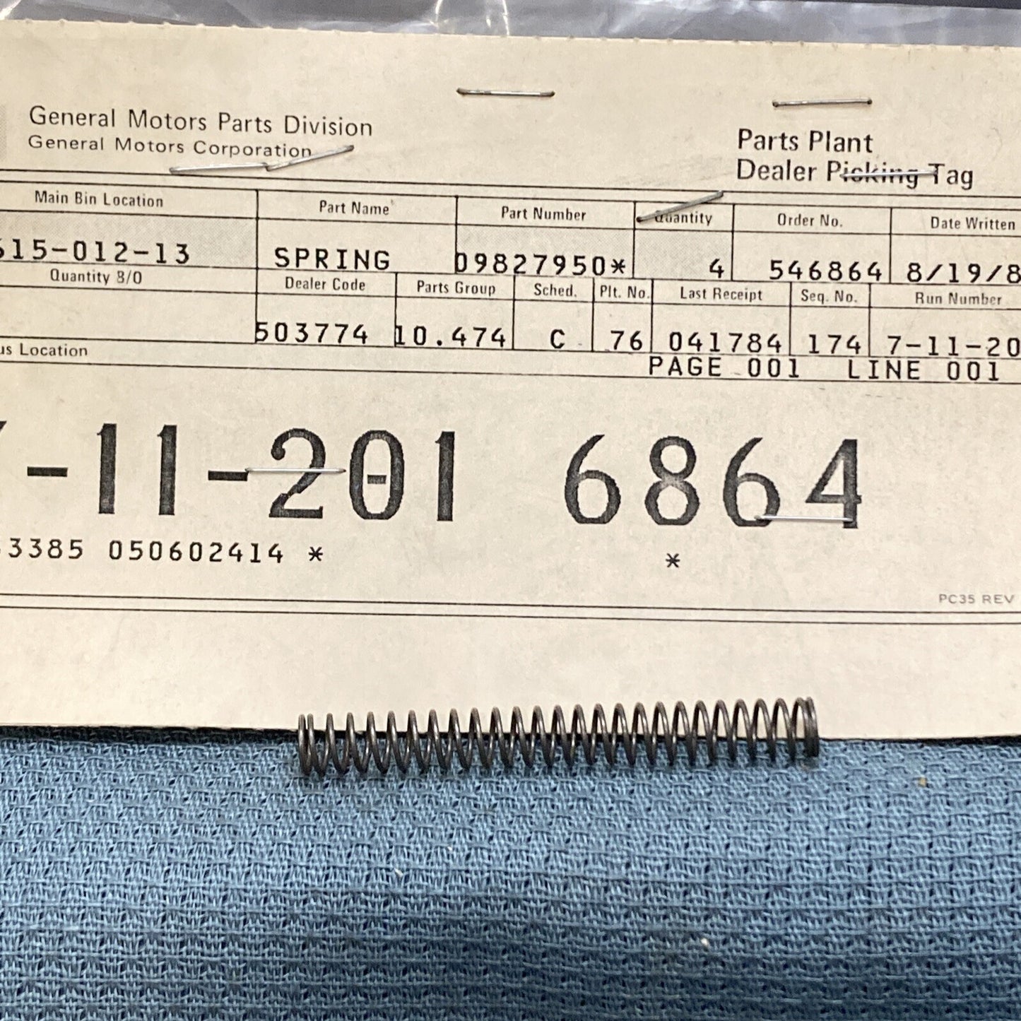 NEW GENUINE GM 9827950 SPRING, PUSHBUTTON DOOR LOCK STRIKER 1985-1991 GR 10.474