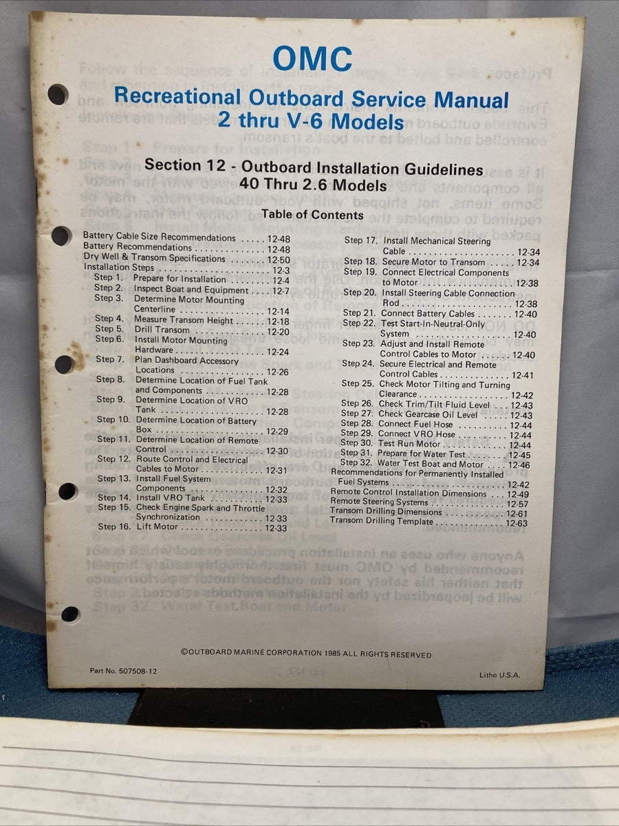 OMC 507508-S RECREATIONAL OUTBOARD SERVICE MANUAL INCOMPELTE MISSING SECTION 9