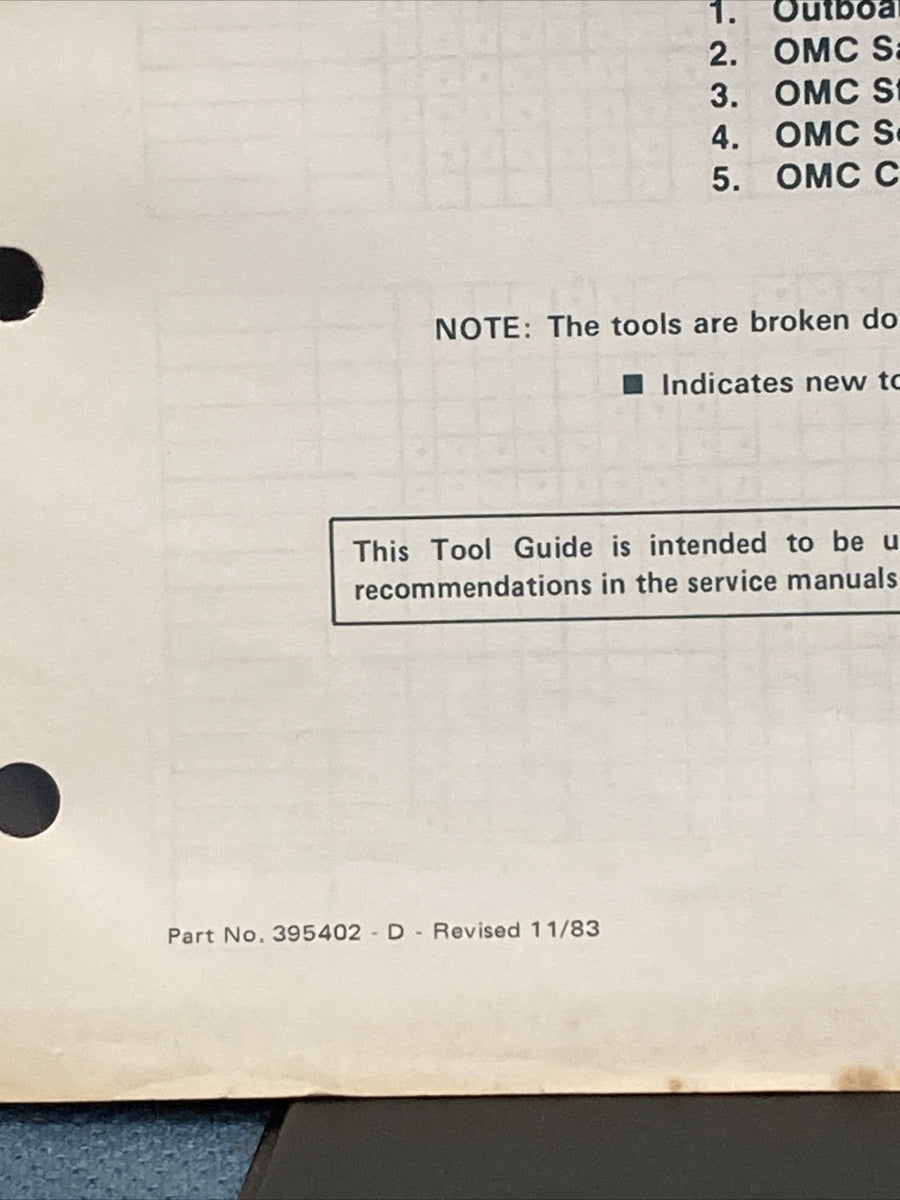 JOHNSON OMC EVINRUDE 395402 SPECIAL TOOL GUIDE 1984