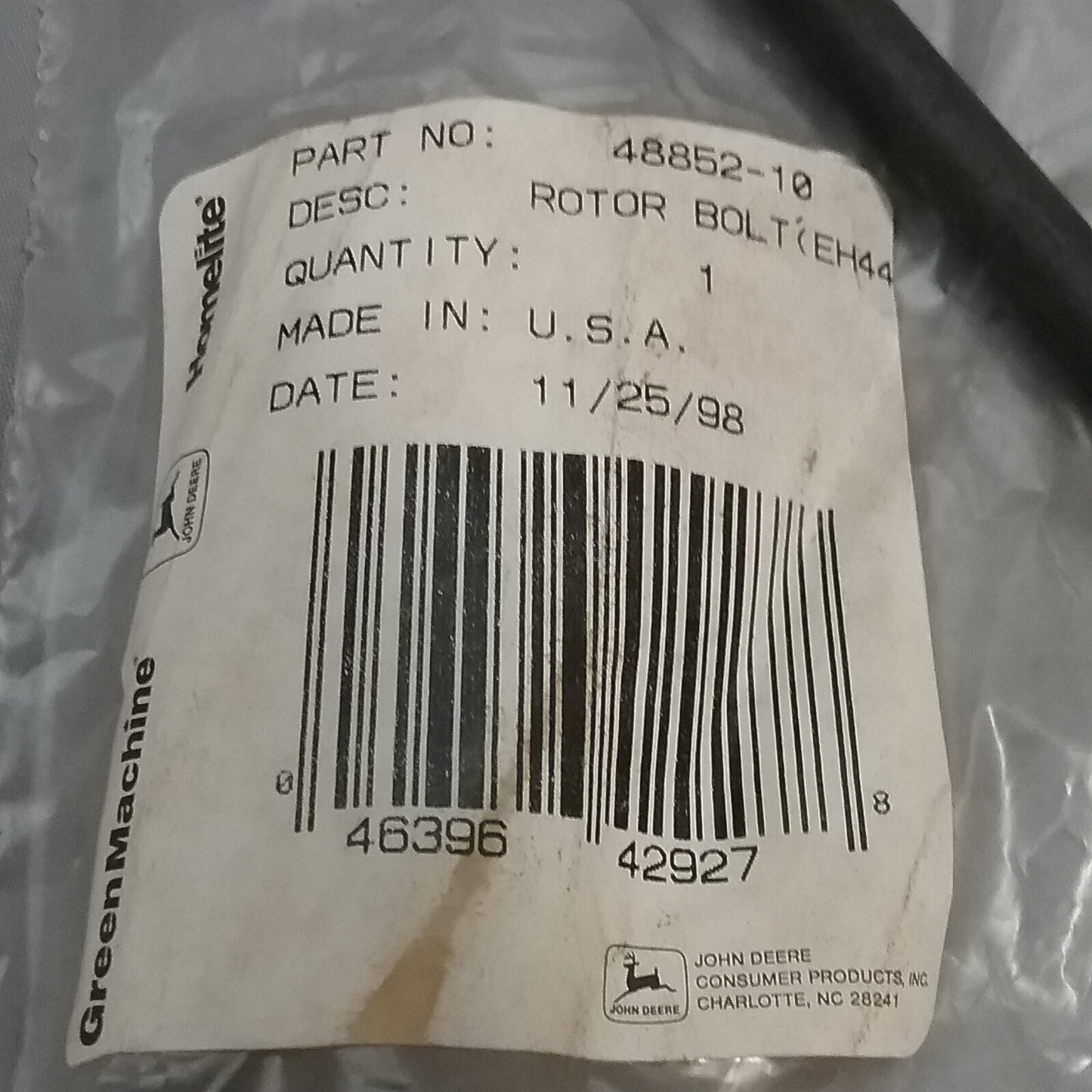 NEW GENUINE JOHN DEERE/GREEN MACHINE/HOMELITE 48852-10 ROTOR BOLT EH44