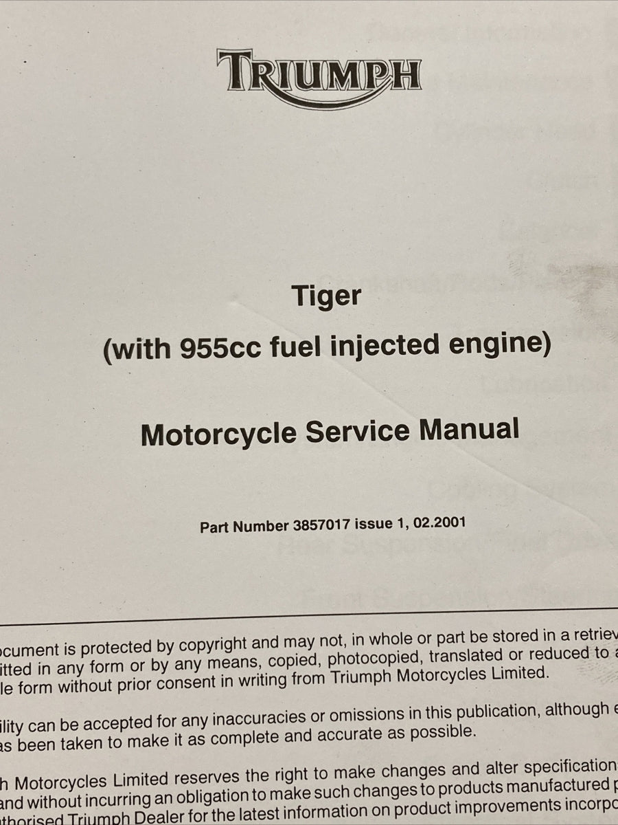 NEW VICTORY 3857017 TRIUMPH TIGER 955cc SERVICE MANUAL ISSUE 1, 02.2001
