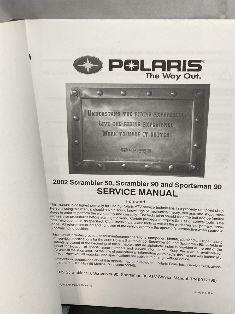 NEW GENUINE POLARIS 9917199 SCRAMBLER/SPORTSMAN SERVICE MANUAL 2002
