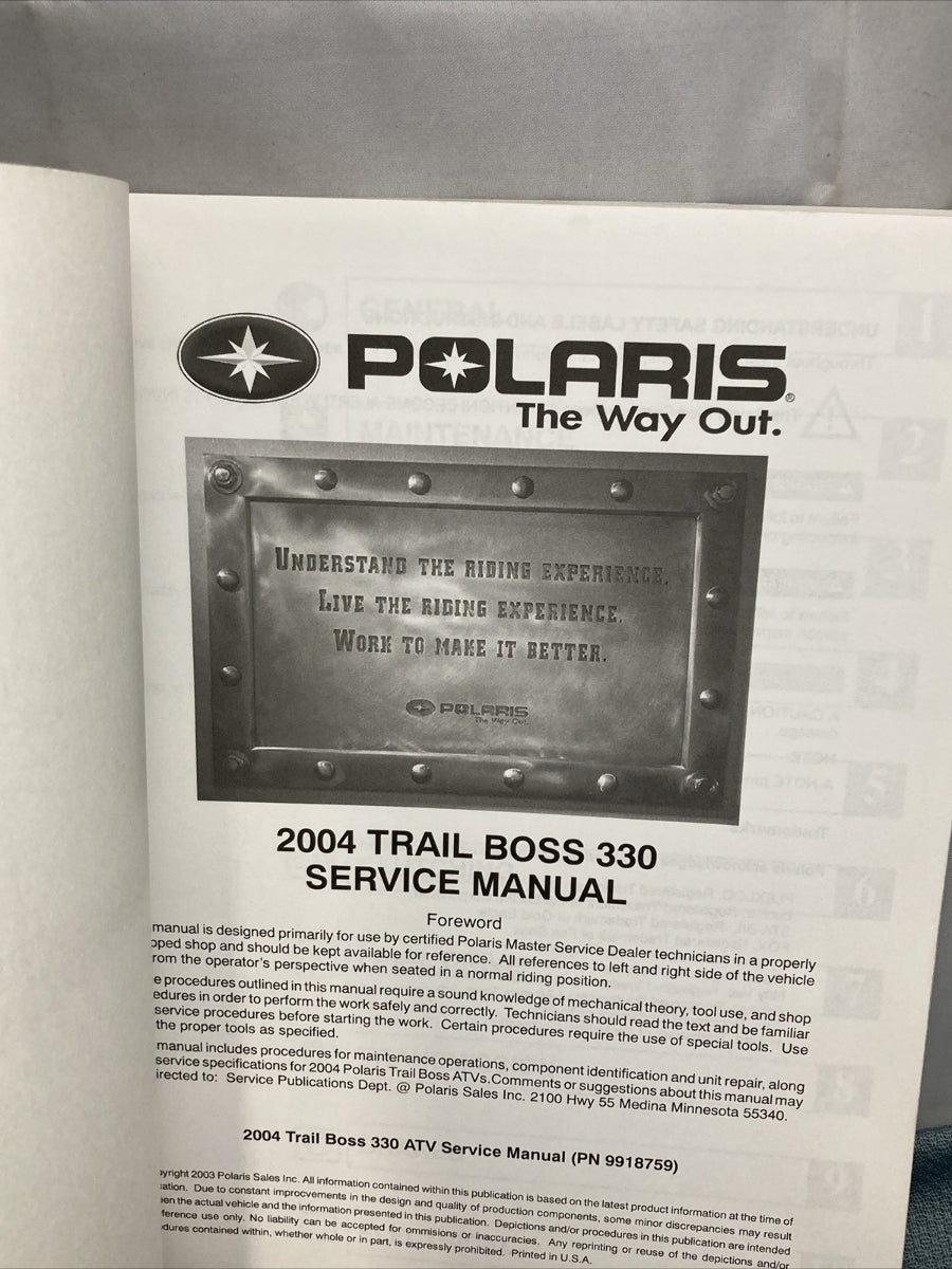 NEW GENUINE POLARIS 9918759 TRAIL BOSS SERVICE MANUAL 2004