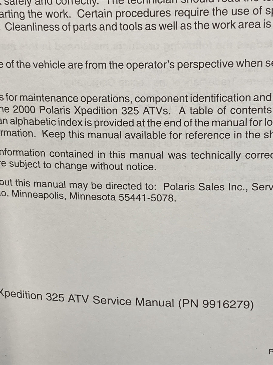 NEW GENUINE POLARIS 9916279 XPEDITION 325 SERVICE MANUAL 2000
