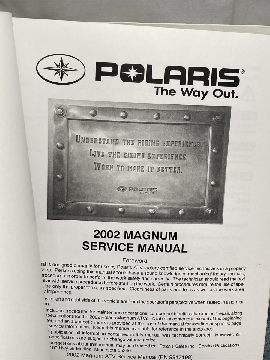 NEW GENUINE POLARIS 9917198 MAGNUM 325/500 SERVICE MANUAL 2002