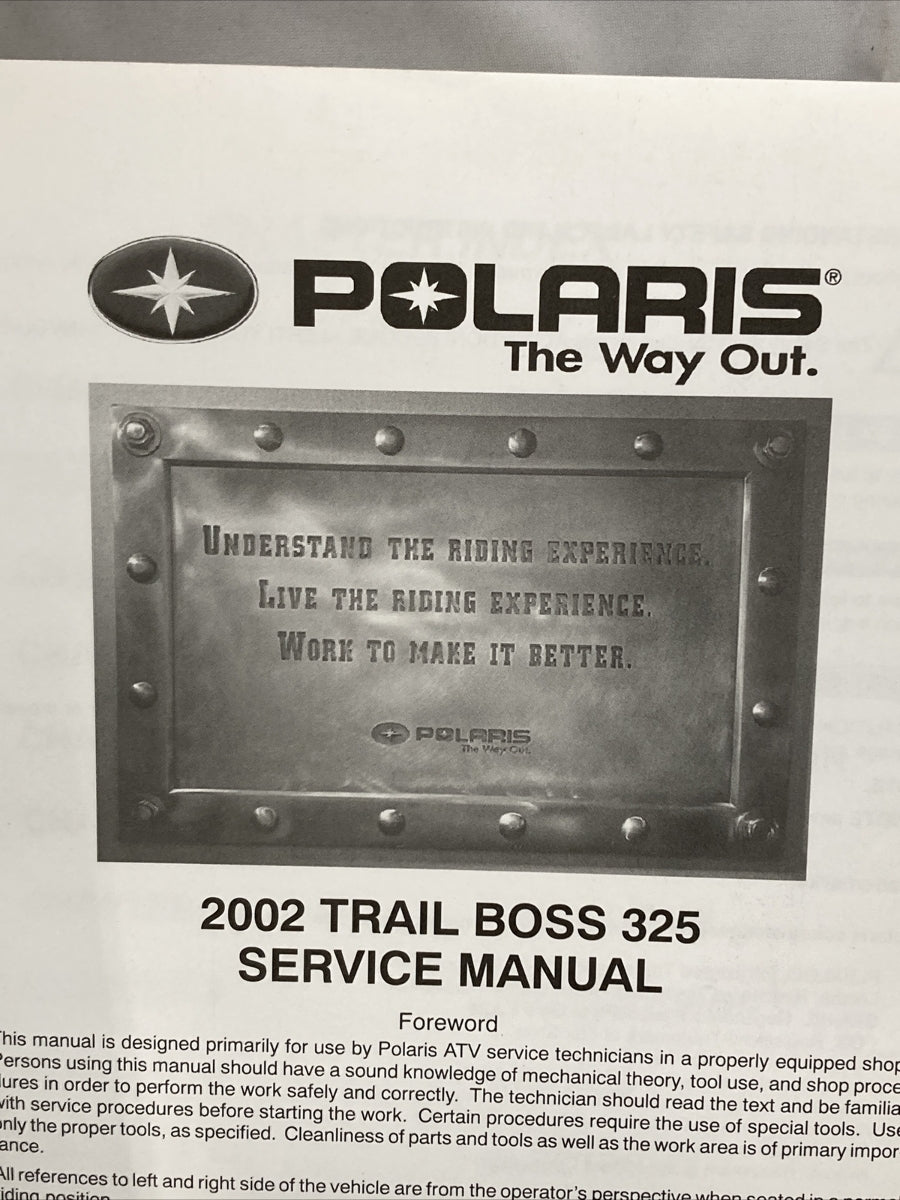 NEW GENUINE POLARIS 9917205 TRAIL BOSS 325 FOUR STROKE SERVICE MANUAL 2002