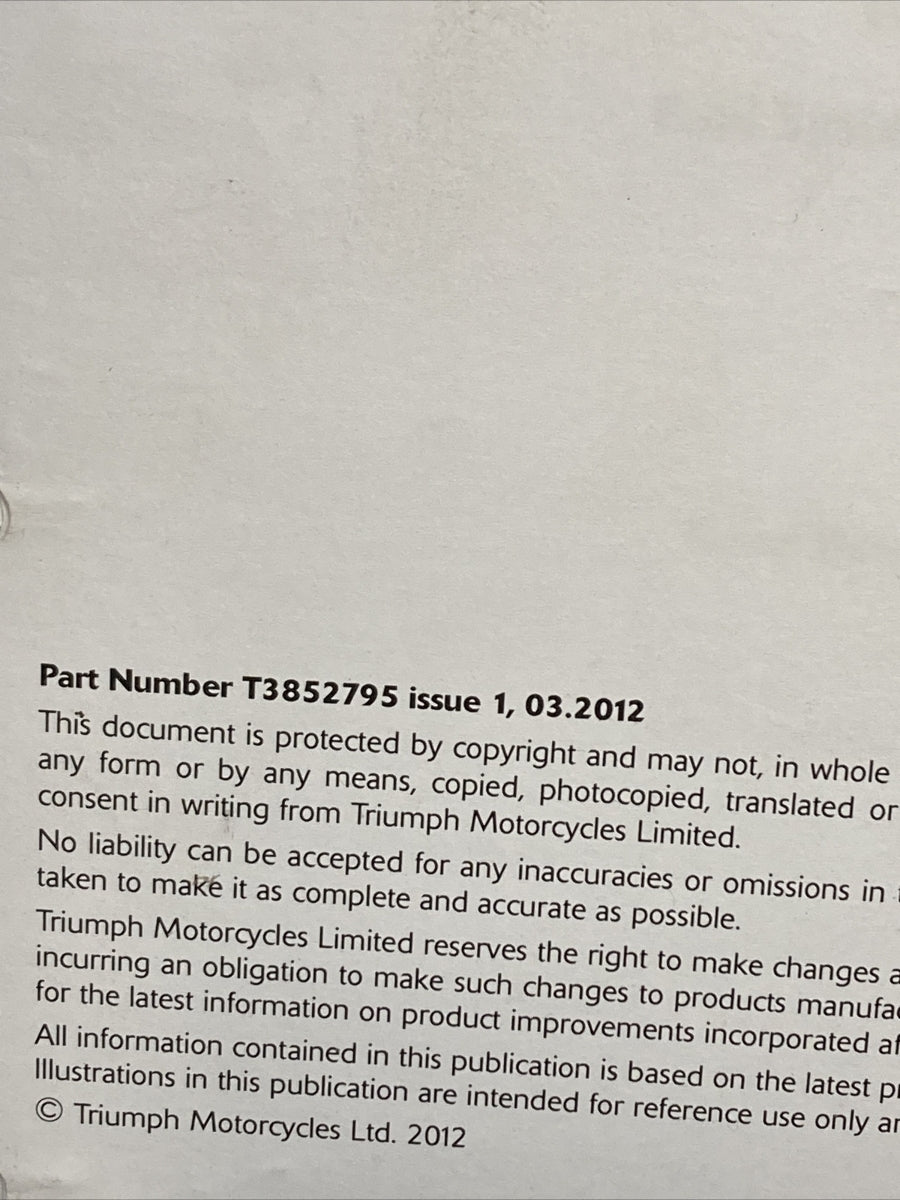 NEW TRIUMPH T3852795 TIGER EXPLORER SERVICE MANUAL ISSUE 1, 03.2012