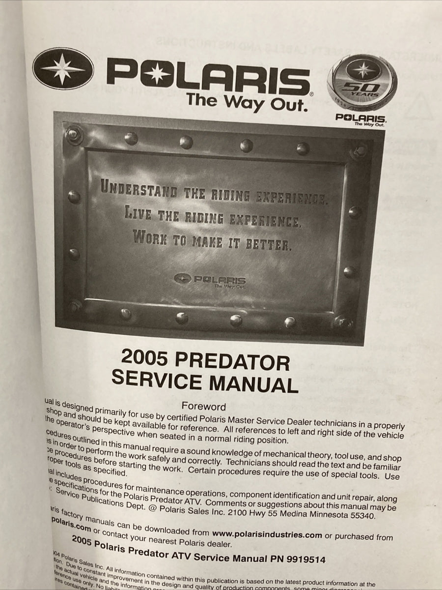 NEW GENUINE POLARIS 9919514 PREDATOR 500 SERVICE MANUAL 2005