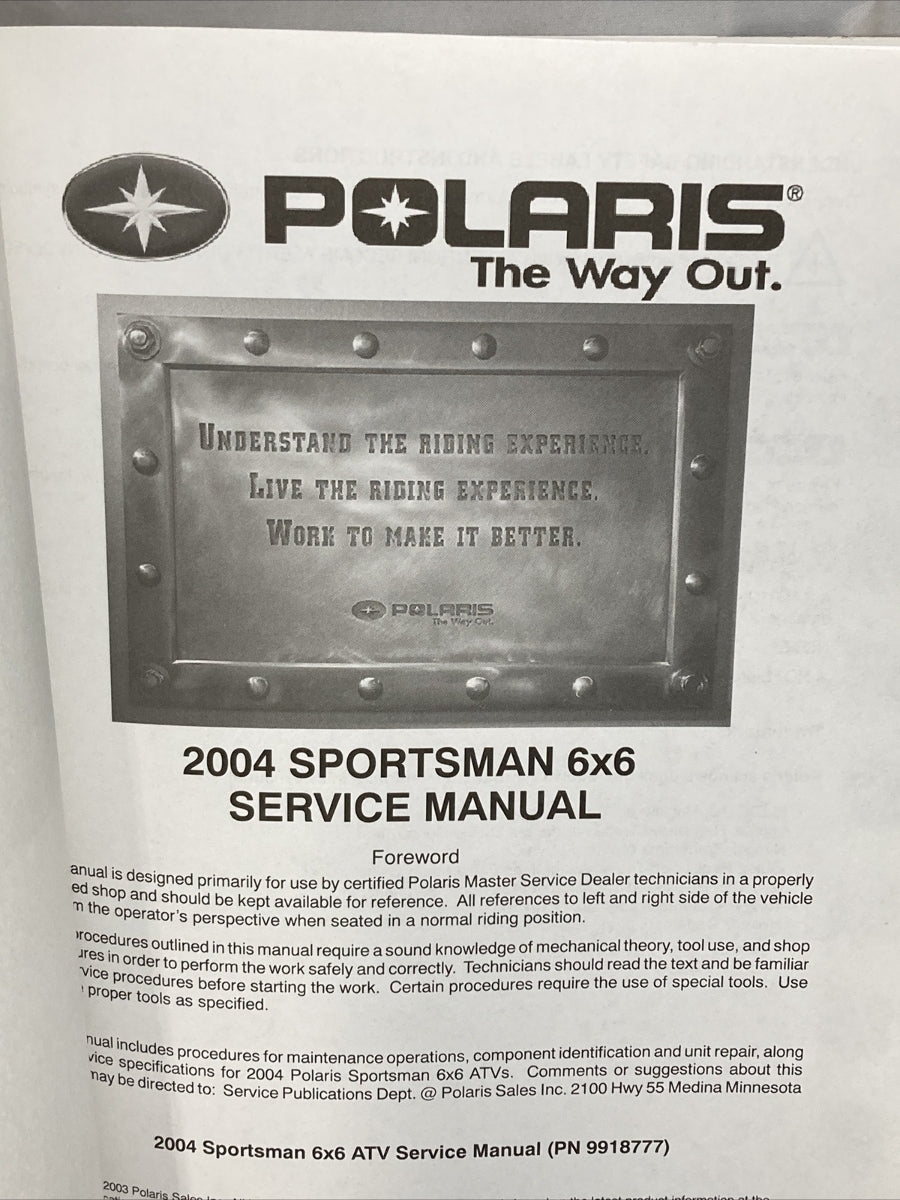 NEW GENUINE POLARIS 9918777 SPORTSMAN 6X6 SERVICE MANUAL 2004