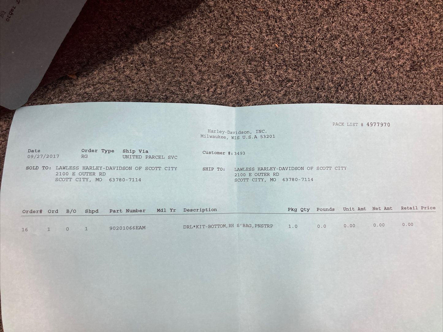 NEW GENUINE HARLEY DAVIDSON 90201066EAM DRL KIT BOTTOM, Rh, Vlcty Red PNSTRP