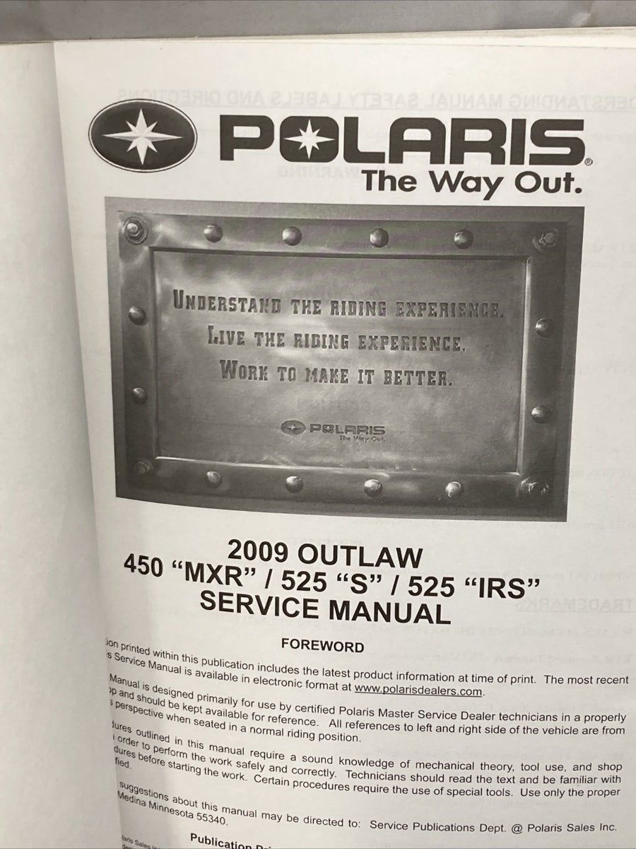 NEW GENUINE POLARIS 9921810 OUTLAW SERVICE MANUAL 2009